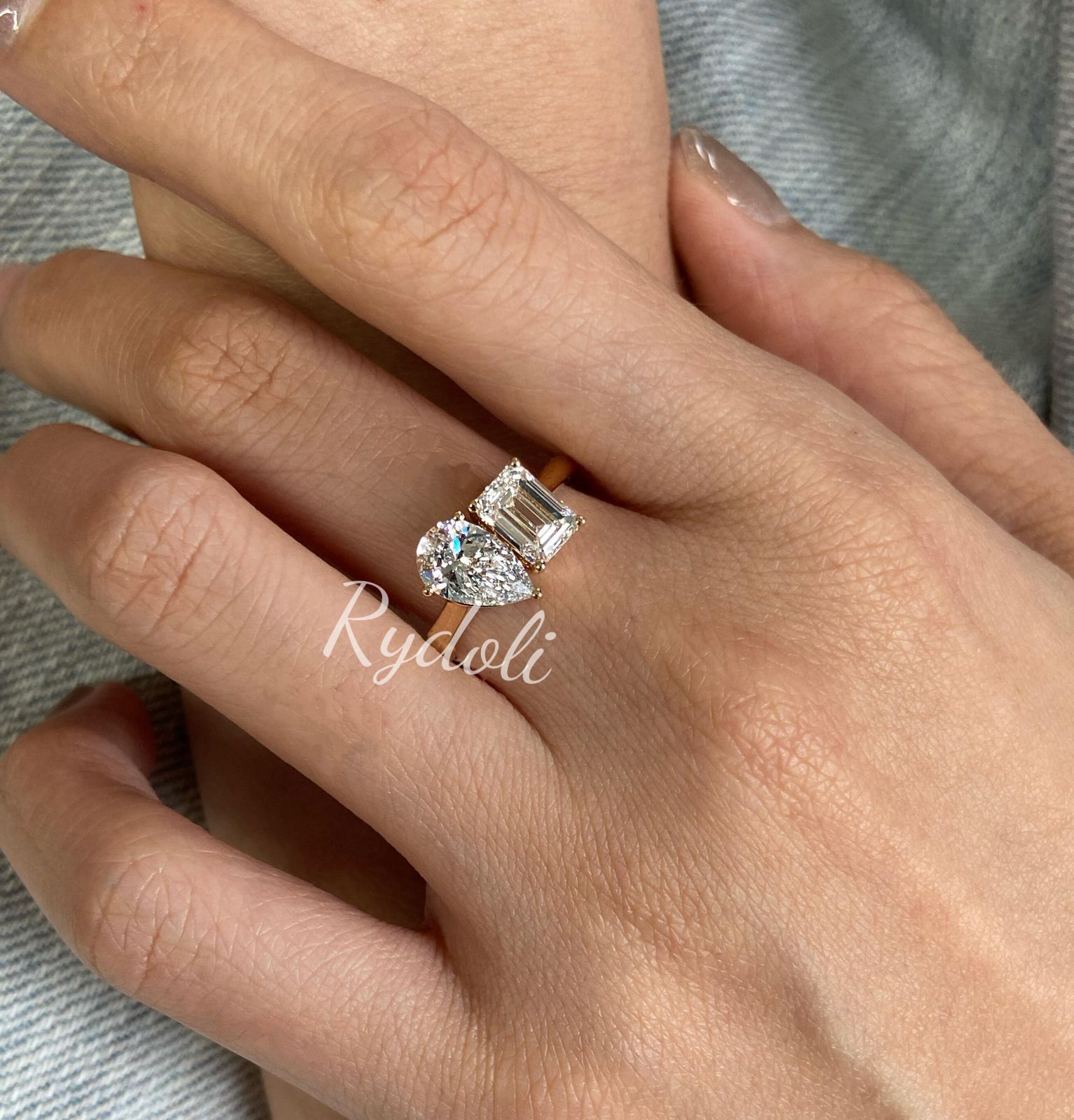 K18 2.04ct オーダーメイド ペアシェイプ&エメラルドカット 