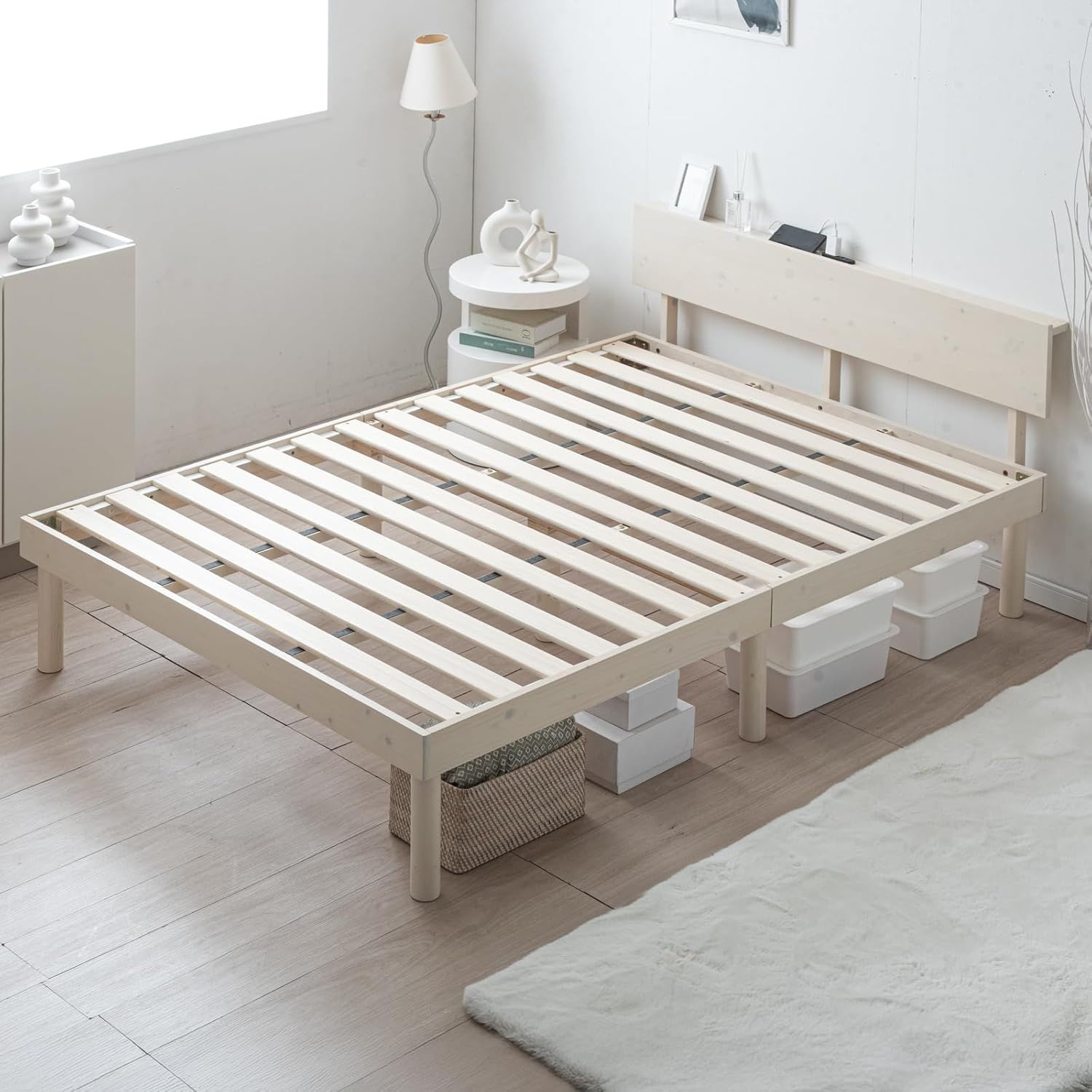 送料無料カントリー調パイン無垢材すのこベッド（ダブル）ベッド