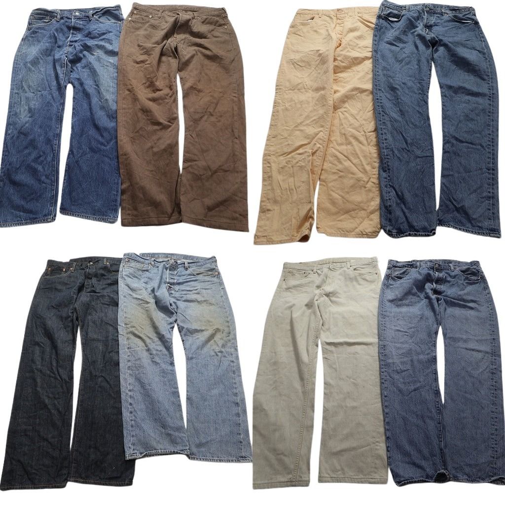 古着卸 リーバイス 501 デニム パンツ 8枚セット メンズ W38 インディゴブルー フェード アメカジ 茶色 古着 NA7178