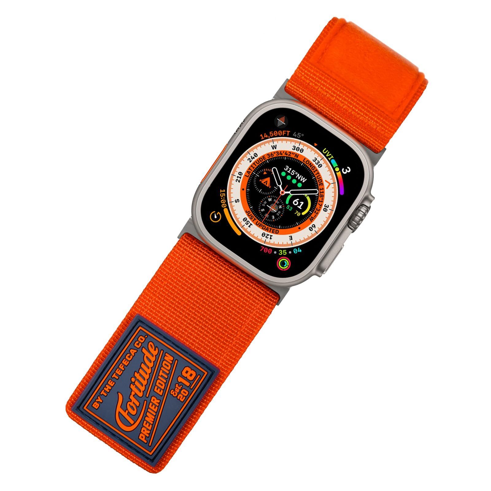 [Tefeca] Fortitudeシリーズ Apple Watch用/Apple Watch Ultra互換性/交換用バンド、アップルウォッチ用/アップルウォッチウルトラ用バンド（ウルトラワイド・ナイロン・オレンジ、シルバーアダプター
