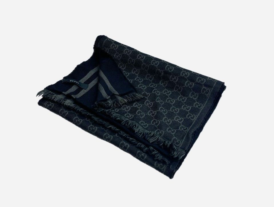 ▽GUCCI グッチ ストール マフラー GG柄 ブラック メンズ レディース 00705