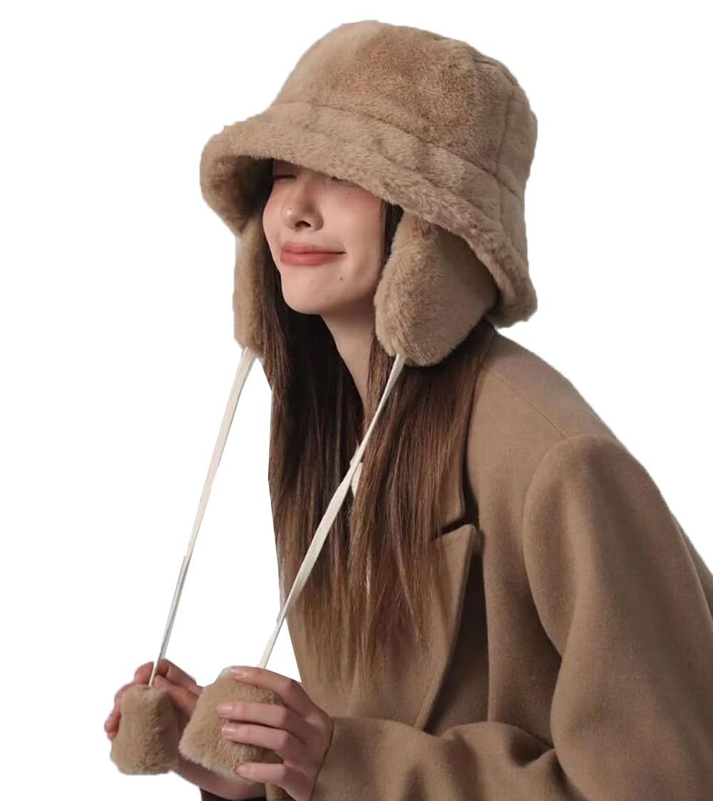 売切注意 2way イヤーマフ 取り外し可 フェイクファー ふわふわ おしゃれ ハット かわいい レディース 折りたたみ あったか レディース 防寒 バケットハット 小顔 自転車 帽子 秋冬用 YOUHA プレゼント