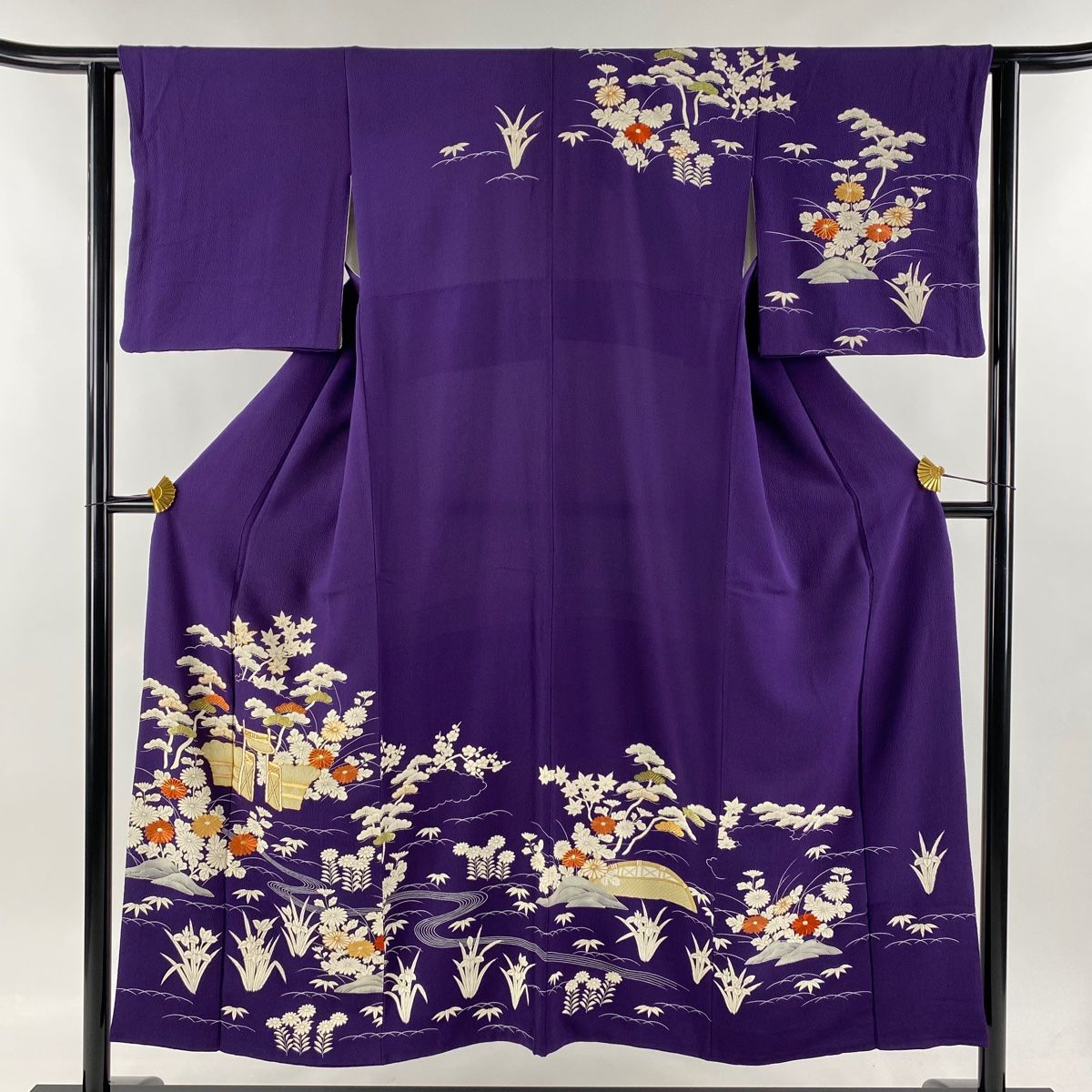 訪問着 身丈150cm 裄丈61cm S 袷 松竹梅 門 金糸 刺繍 紫 正絹 名品