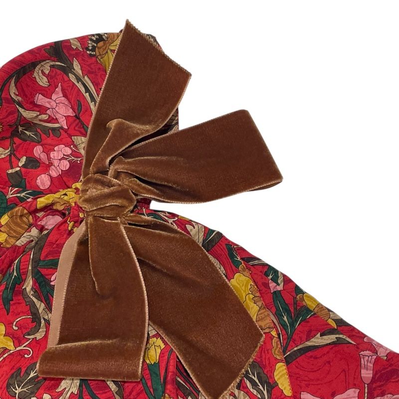 エルメス HERMES 花柄長袖ワンピース レッド シルク レディース  