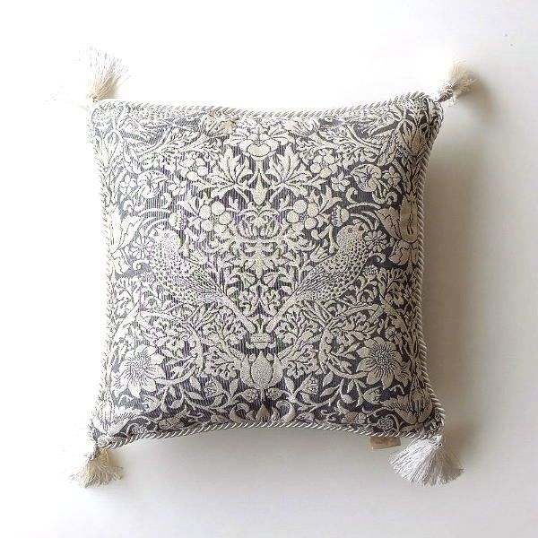 クッション 45 45cm クッション おしゃれ スクエア 刺繍 タッセル付き Strawberry Thief クッション GY