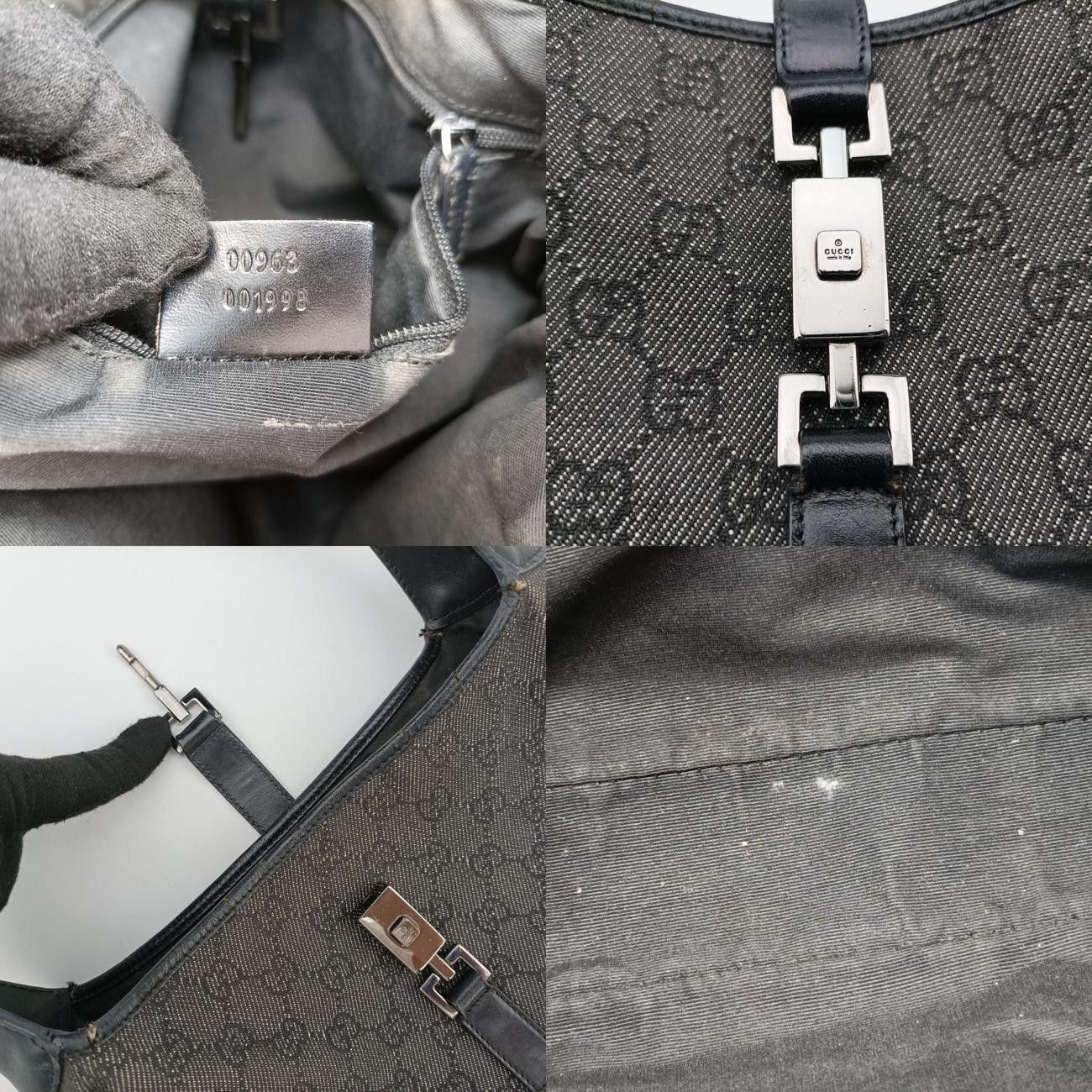 グッチGucciジャッキーブラックレザー×キャンバス968