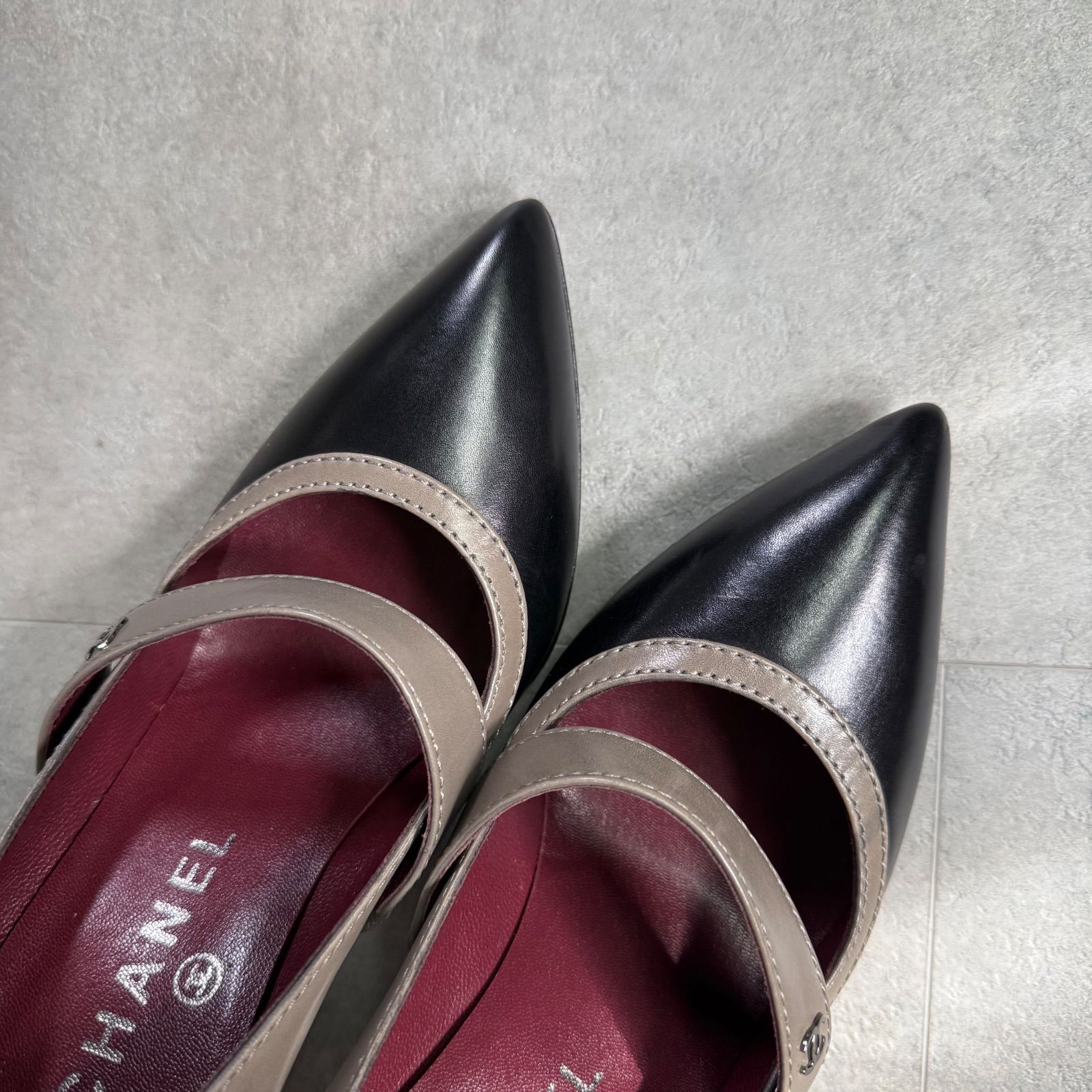 CHANEL シャネル ココマーク レザーベルト パンプス グレー ブラック