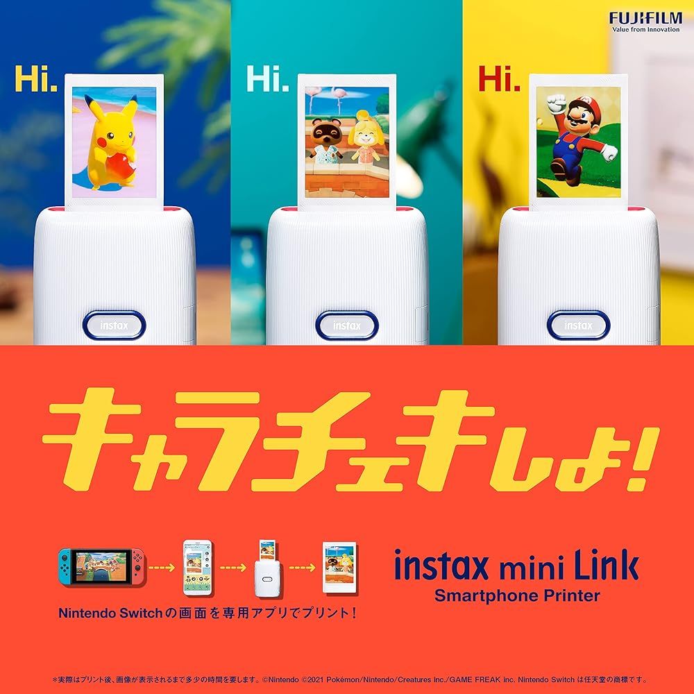 富士フイルム FUJIFILM チェキ スマホプリンター アッシュホワイト Red-Blue instax mini Link INS MINI LINK NINTENDO SWITCH