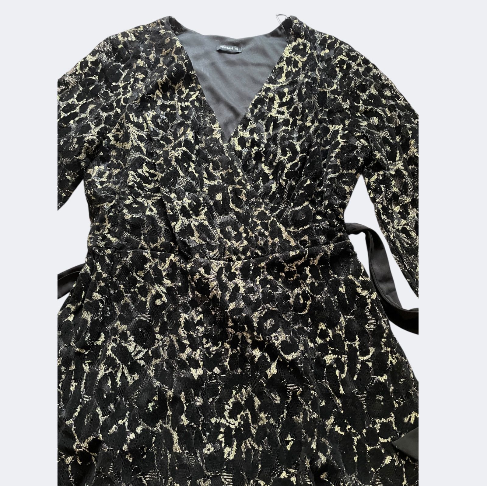 ◆ROMANローマン 秋冬上品ベルベット総レースレオパード柄カシュクールフ ワンピース ML L WWW_MORNINGWALKER_COM