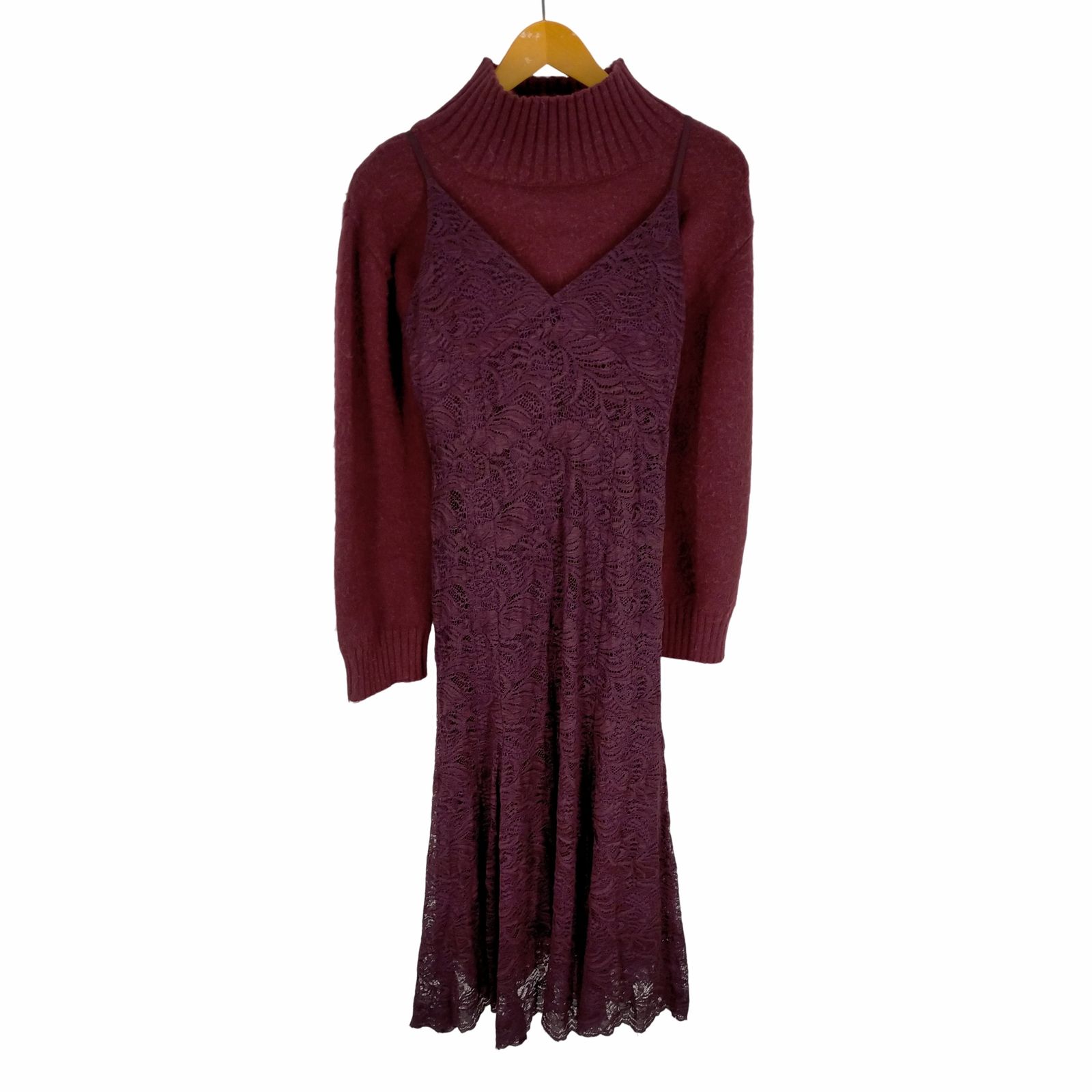 アニュアンス anuans 23AW ニットレイヤードウェーブレースワンピース  