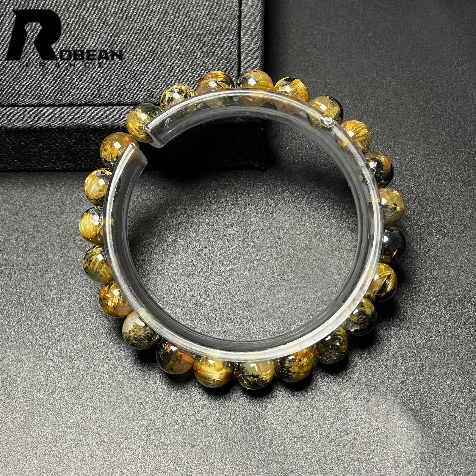 10 OFFクーポン 夢色 EU製 定価10万円 ROBEAN 太陽花タイチンルチル 黄金針水晶 金運 開運 ゴールド ブレスレット パワーストーン プレゼント1 8.3-8.7mm M0927565