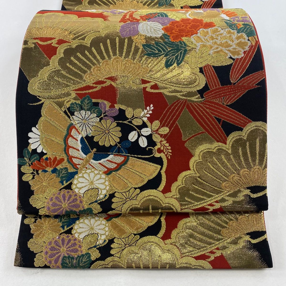 袋帯 美品 秀品 松 花鳥 金銀糸 箔 朱色 六通 正絹 【中古】 - メルカリ