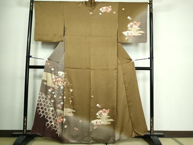 平和屋着物○訪問着 地紙枝花文 暈し染め 金彩 正絹