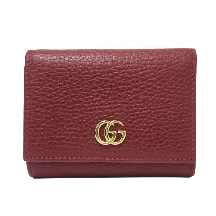 グッチ GUCCI GGマーモント コンパクトウォレット 三つ折り財布 474746 レッド【中古】【美品】