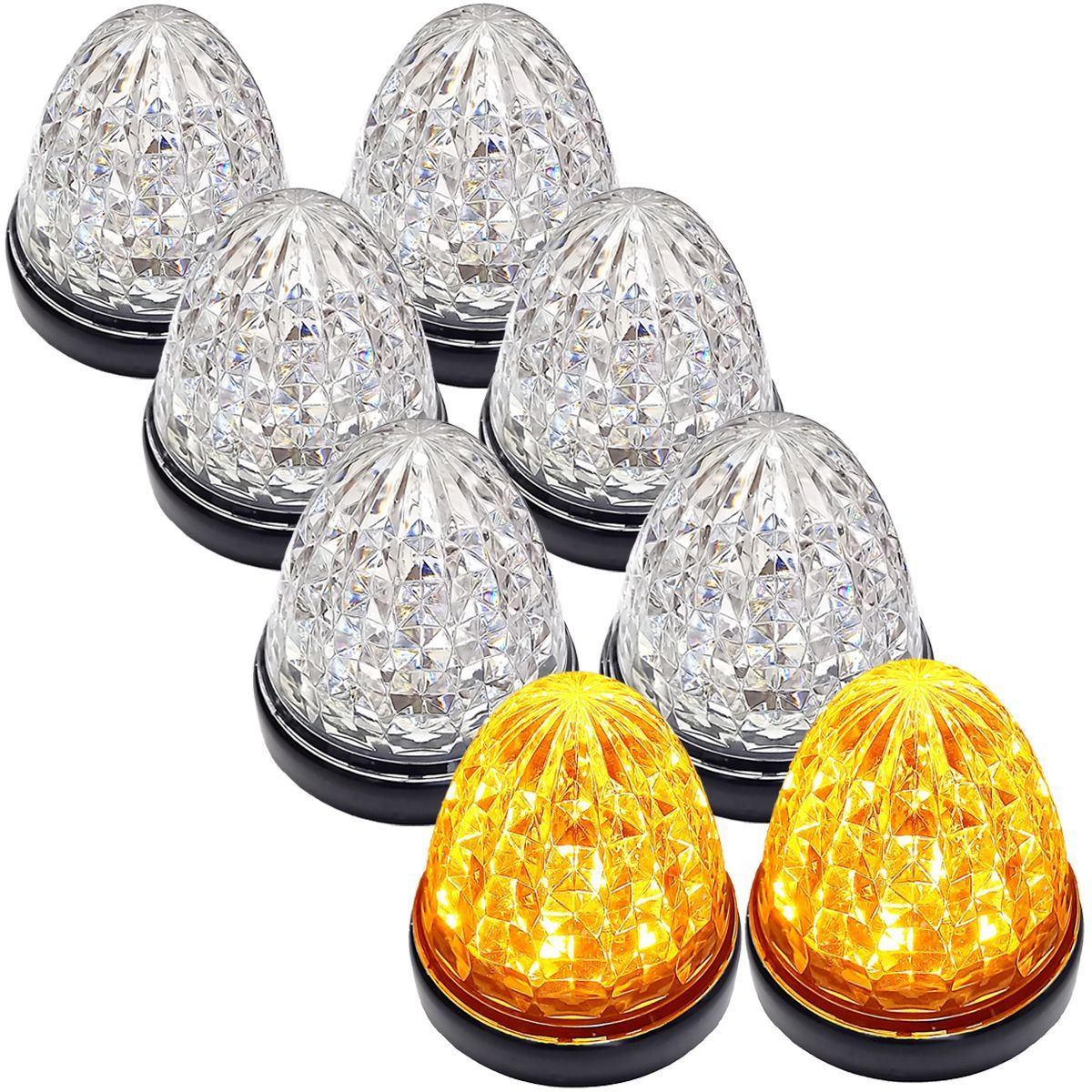 24V トラック用 LED マーカーランプ サイドマーカー クリスタルカット仕様 16LED 汎用 シーリングタイプ防水 クリアレンズ オレンジ 8個セット