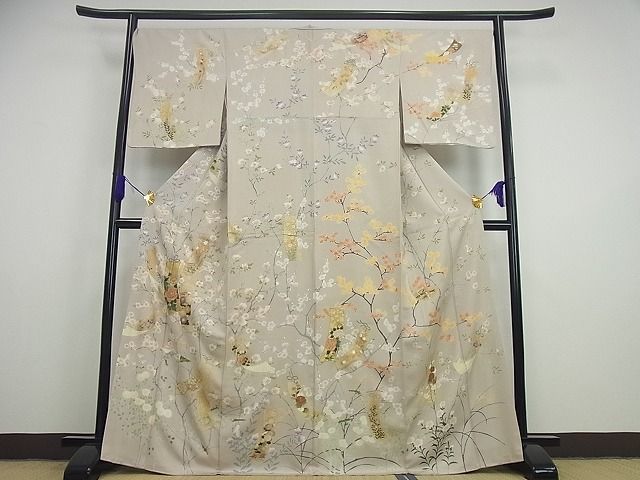 平和屋1□極上 訪問着 駒刺繍 短冊枝花文 金彩 逸品3s2266 - 着物