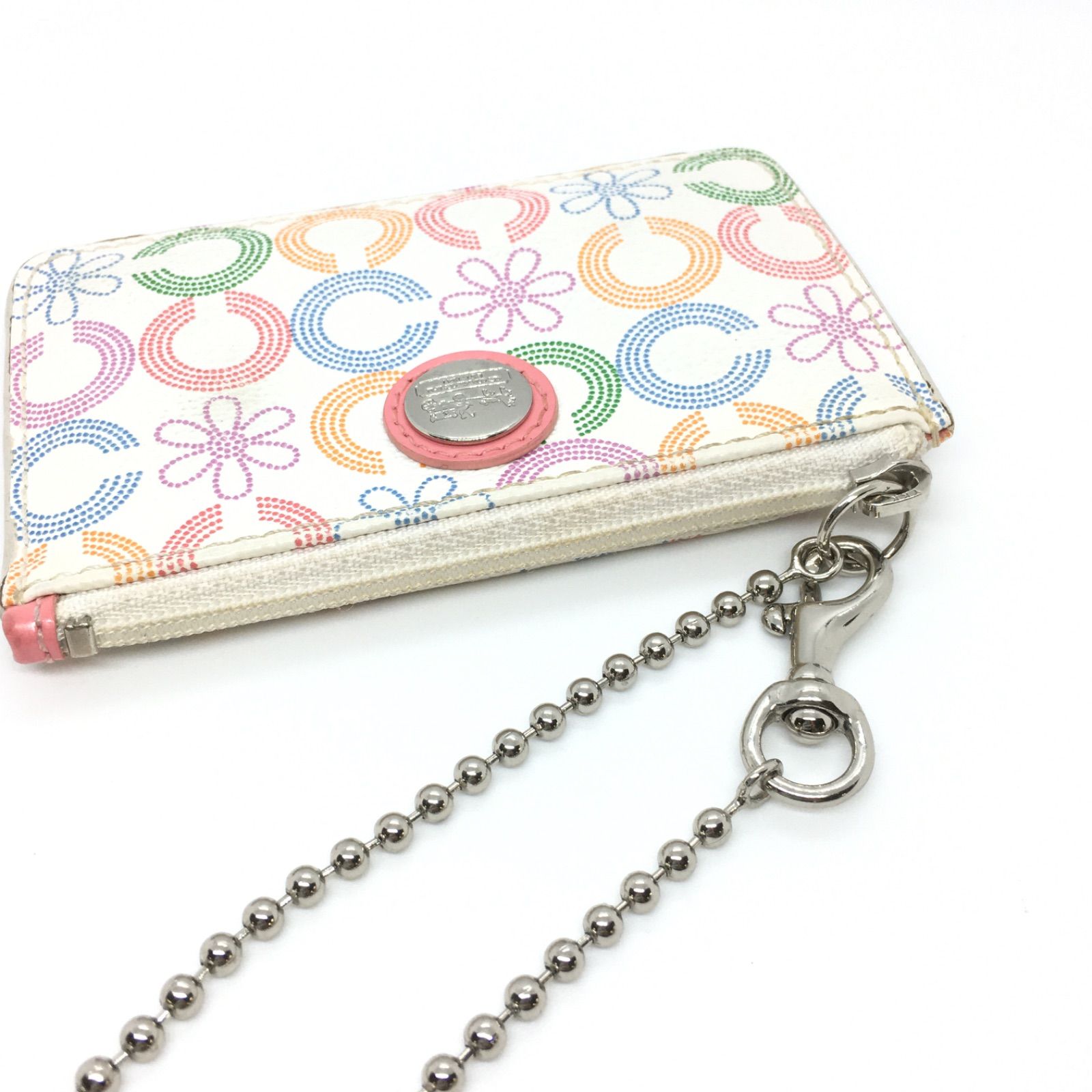 COACH コーチ 花柄パスケース コインケース ホワイト レディース