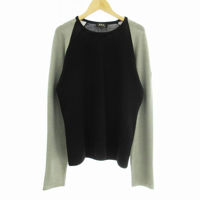 アーペーセー A.P.C. ニット セーター 長袖 ラグランスリーブ M グレー 黒 ブラック /MM