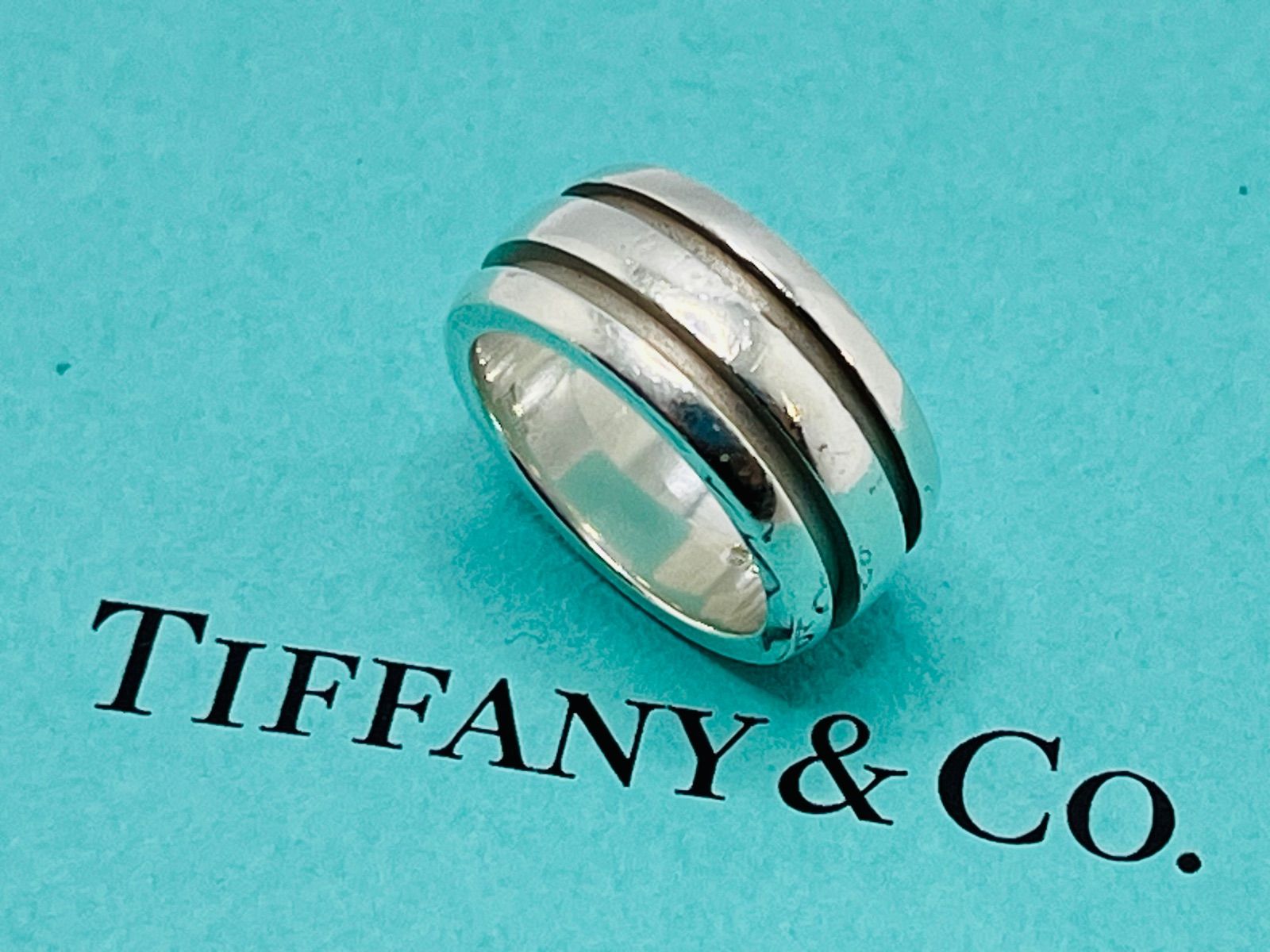 a011 Tiffany-Co. ティファニー グルーブドリング ダブル ライン シルバー 925 約10号