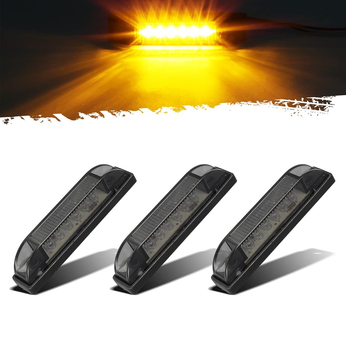 Partsam 3ピース 4インチ アンバー LED センターグリル ランニングマーカー ライトキット スモークレンズ プログリル 