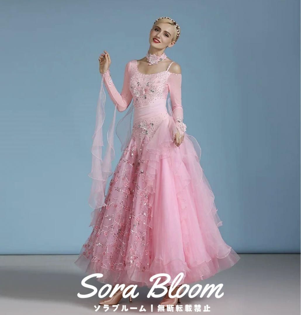 気品あるピンク❤️ストーン付きスタンダードドレス✨発表会・競技会・デモに最適！ 気品あるピンク❤️ストーン付きスタンダードドレス✨発表会