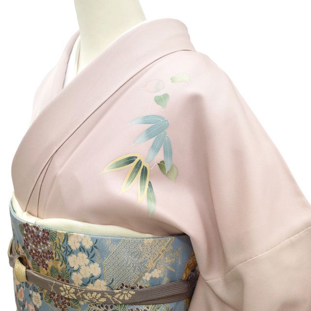 しつけ付未使用☆友禅訪問着☆ぶどう☆チャコールグレー☆着丈163☆