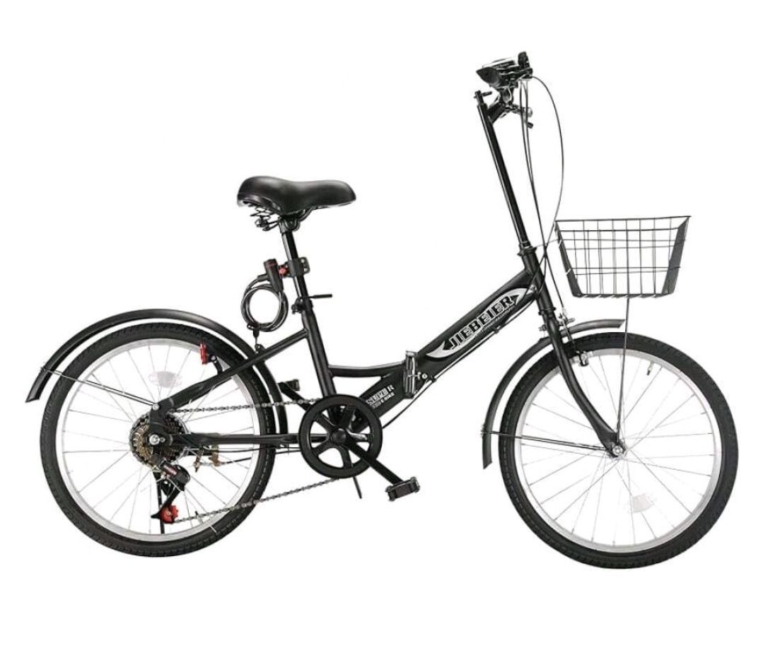 JIEBEIER 自転車 折り畳み自転車 20インチ 7段変速 カゴ ワイヤー錠 ライト付き 防滑タイヤ 高炭素鋼フレーム 軽量 小径車 通勤 通学 街乗り 折りたたみ自転車