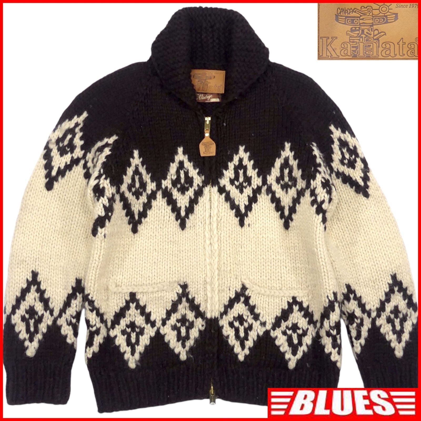 50s 100%カシミア カウチンニット インディアン柄 希少な鷲柄 カナダ製 カウチン セーター kanata ハンドニット XXL カナダ製 カナタ 白