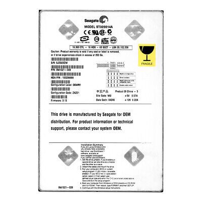 Hard Drive Seagate U-Series X 20GB 5400RPM 2MB PATA ATA IDE ST320014A 3.5