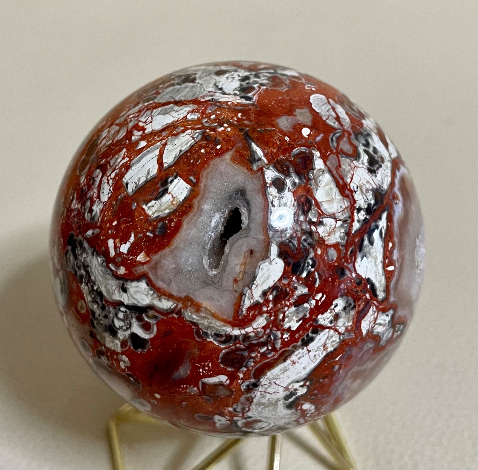 マネーアゲート 金錢瑪瑙 天然石スフィア 玉サイズ約6-7cm 丸