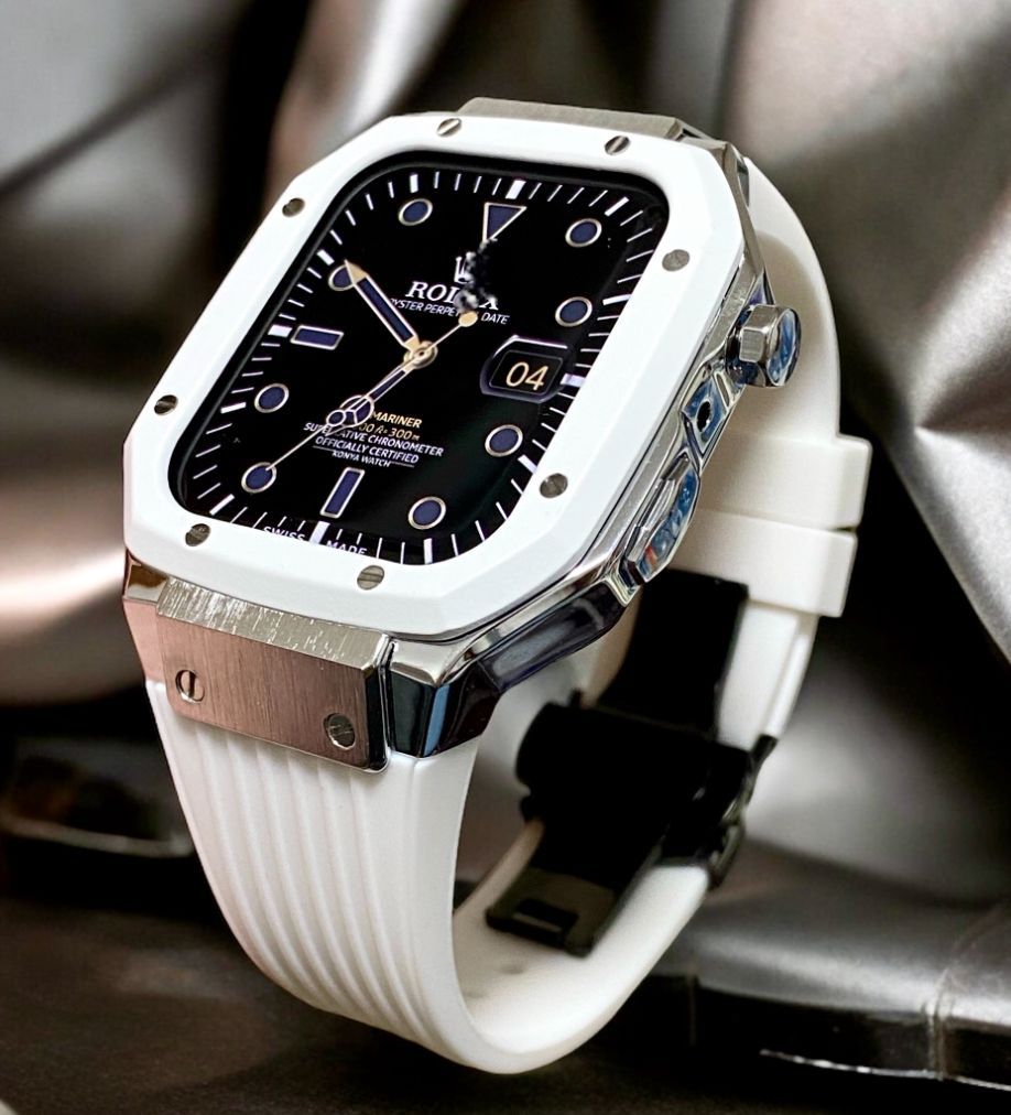 ホワイト Apple Watchラバーバンドカバーメタルケースアップルウォッチカスタム ステンレス メンズ レディース スポーツバンド