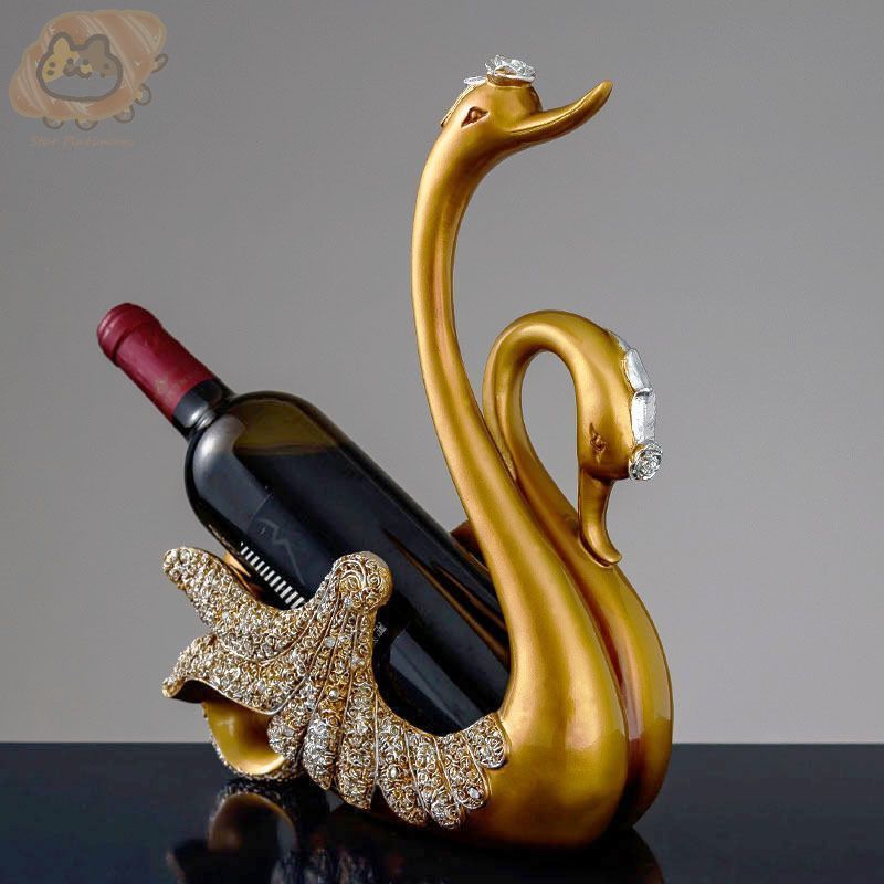 リビングルームのシンプルで軽い贅沢な陶器の白鳥置物ワイン棚の装飾品