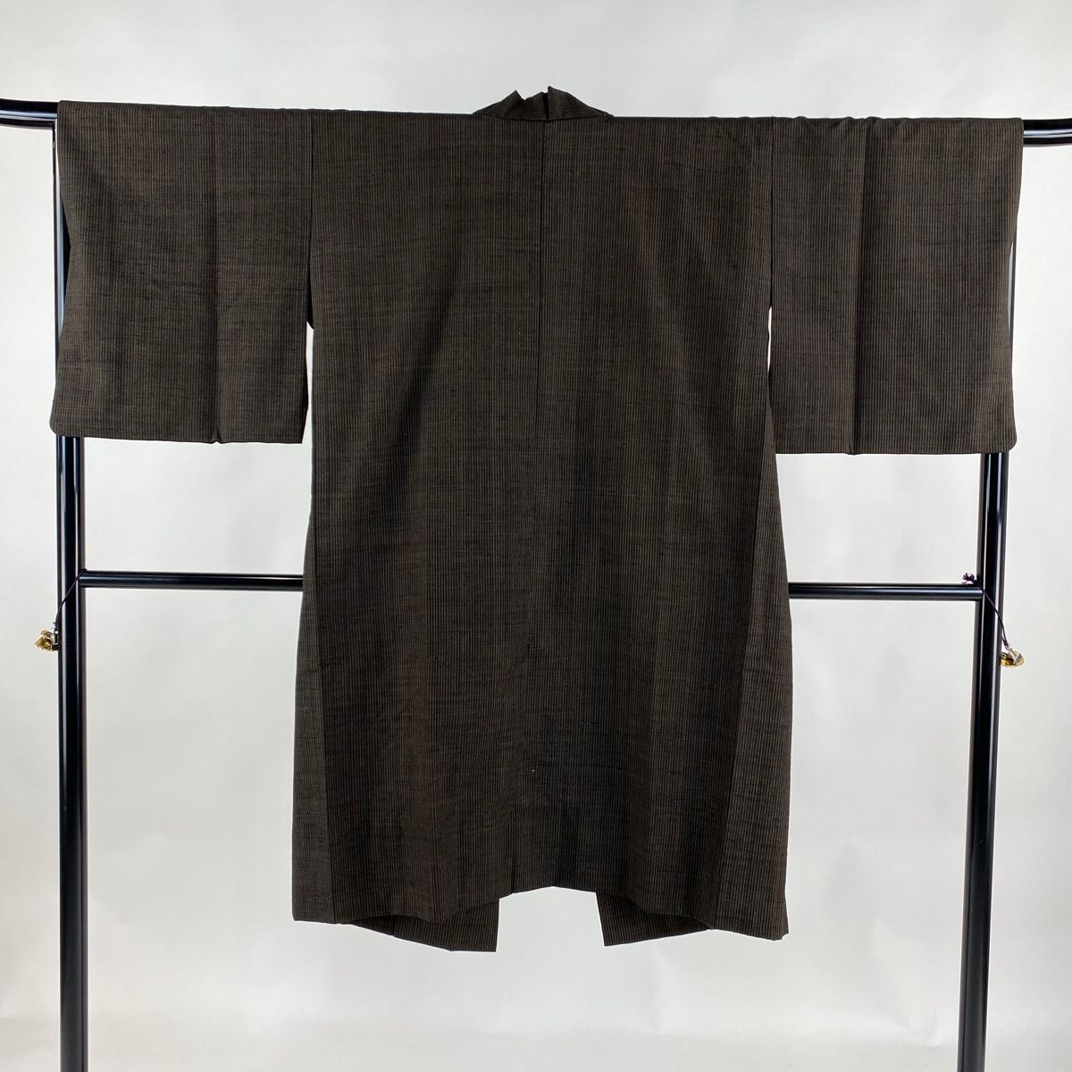 道中着 身丈111.5cm 裄丈66cm M 和装コート 着物衿 縦縞 焦茶色 正絹