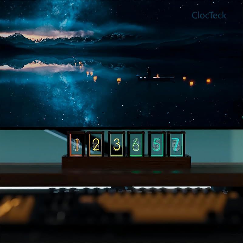 情報が満載。 ClocTeck ニキシー管 時計 Wi-Fi同期 - 1600万色カスタマイズ レトロモダン木製デジタル時計 0 人気ブランドも送料無料！