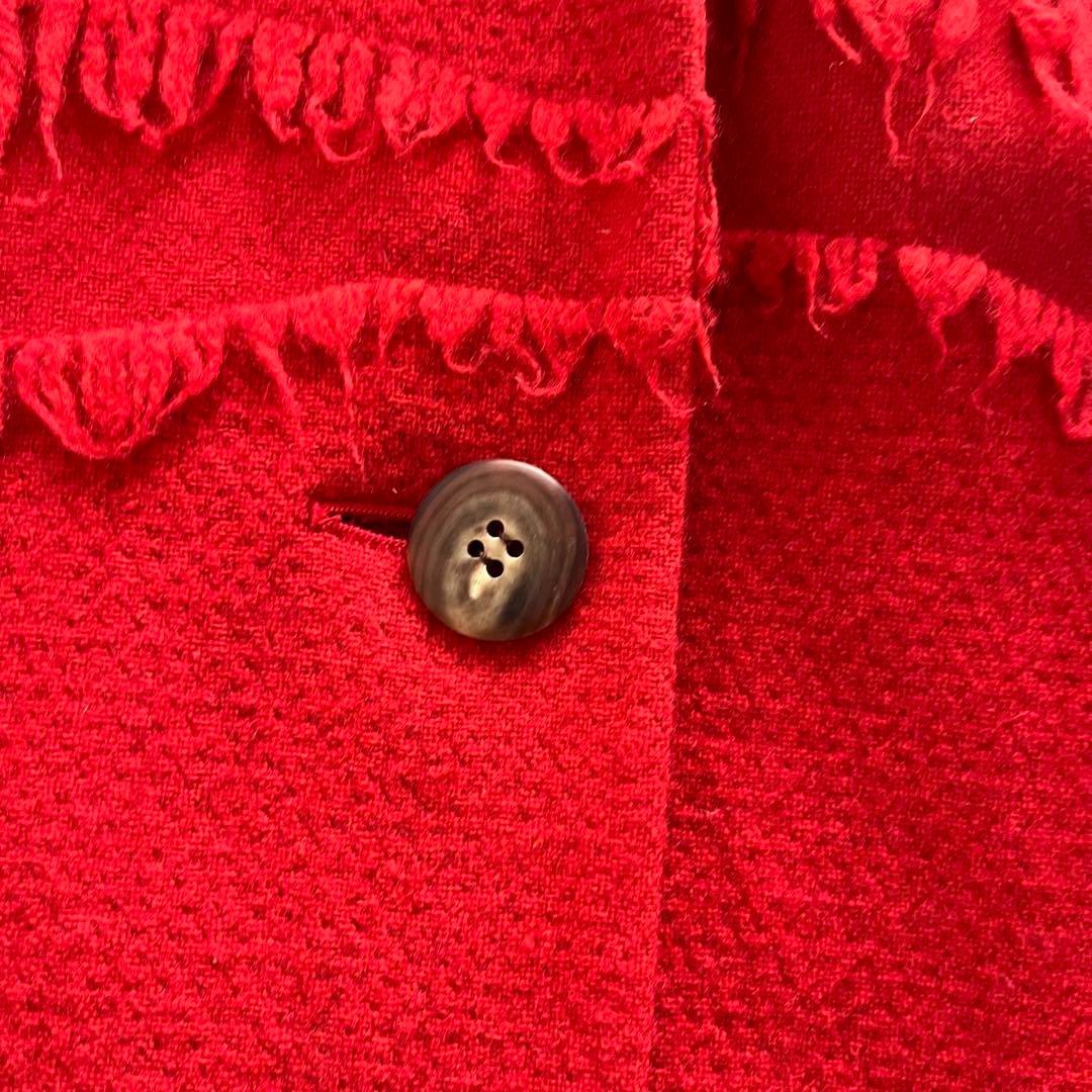 昭和レトロ大きめ襟ウールオーバーコートはフリンジ付きレッドフリーサイズ