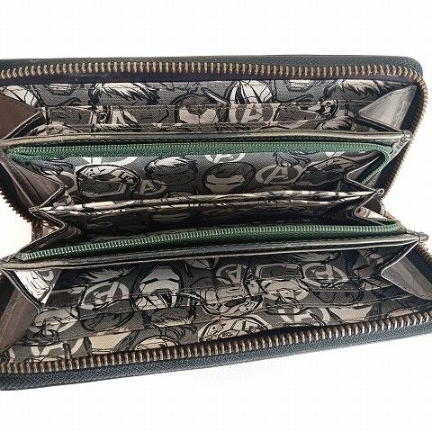 ☆ 送料無料 財布 長財布 MARVEL マーベル ロングウォレット ラウンド カジュアル シンプル カモ 迷彩 メンズ レディース 47498 ブラック☆