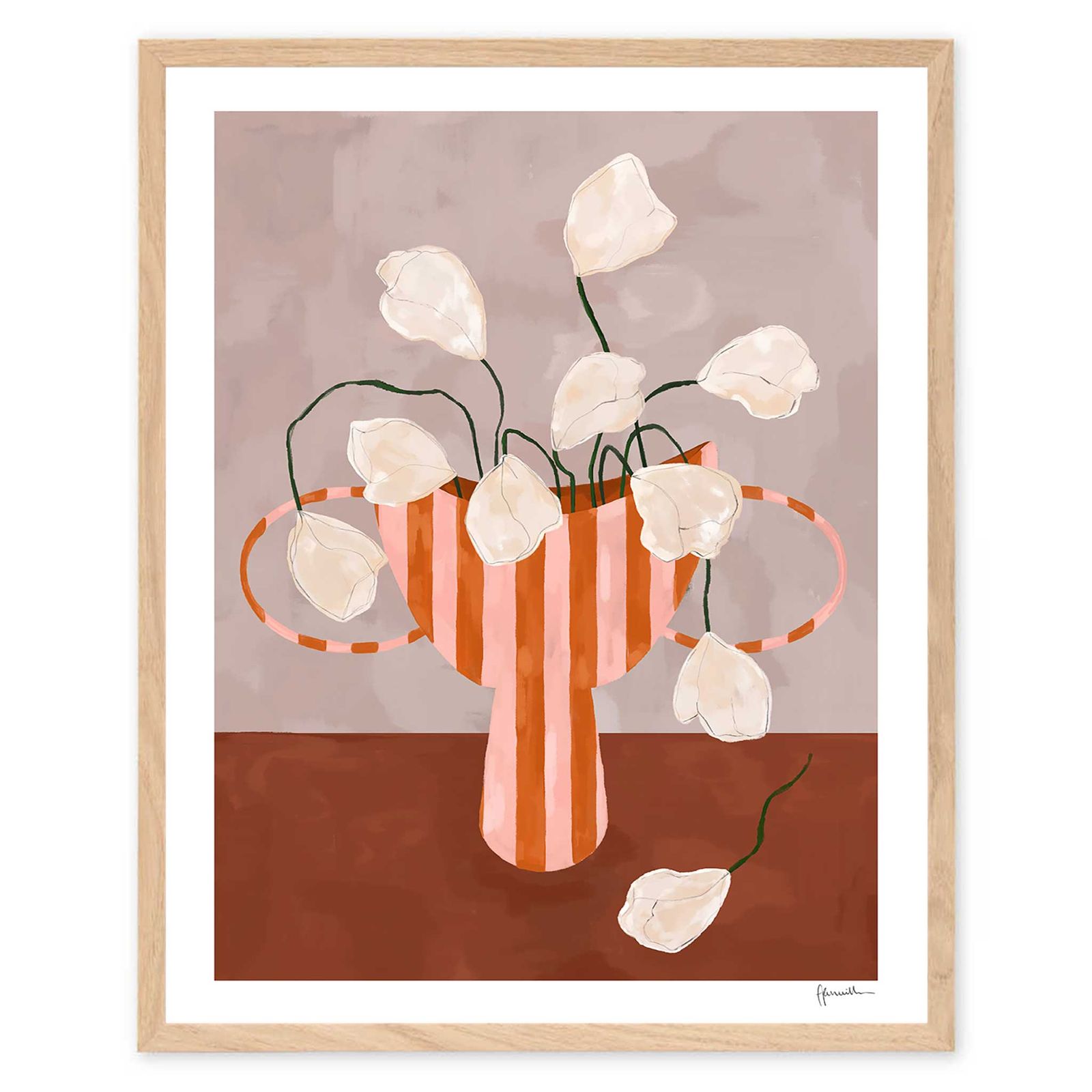 The Poster Club アートポスター 40×50cm White Flowers in Striped Vase 124x17260-40x50