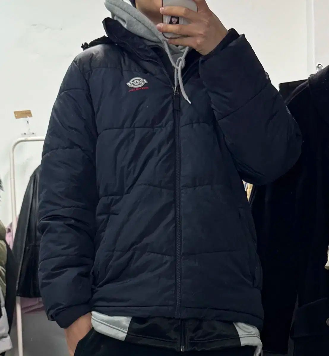 DICKIES(ディッキーズ) ショート ネイビー フード ダウンジャケット ブルゾン m