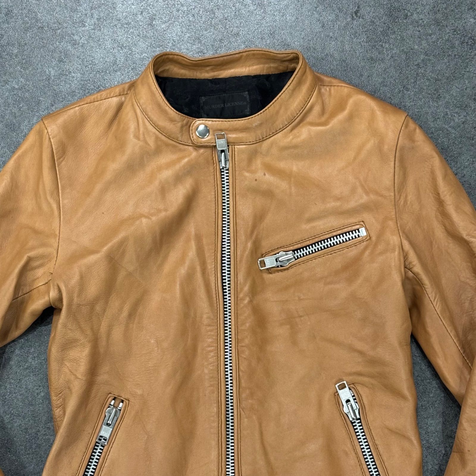 MURDER LICENSE Real Leater Single Riders Jacket Camel マーダー 
