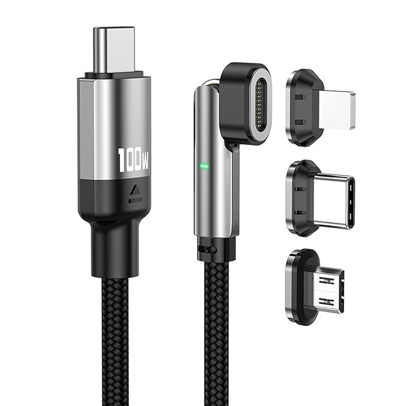 【新着商品】マグネット 充電ケーブル - 2m ブラック編組ナイロン USB-C 高速充電データケーブル， 100W 5A 対応 - マグネット 充電ケーブル (Micro USB， USB-C， Phone対応) - 2m，ブラック 1