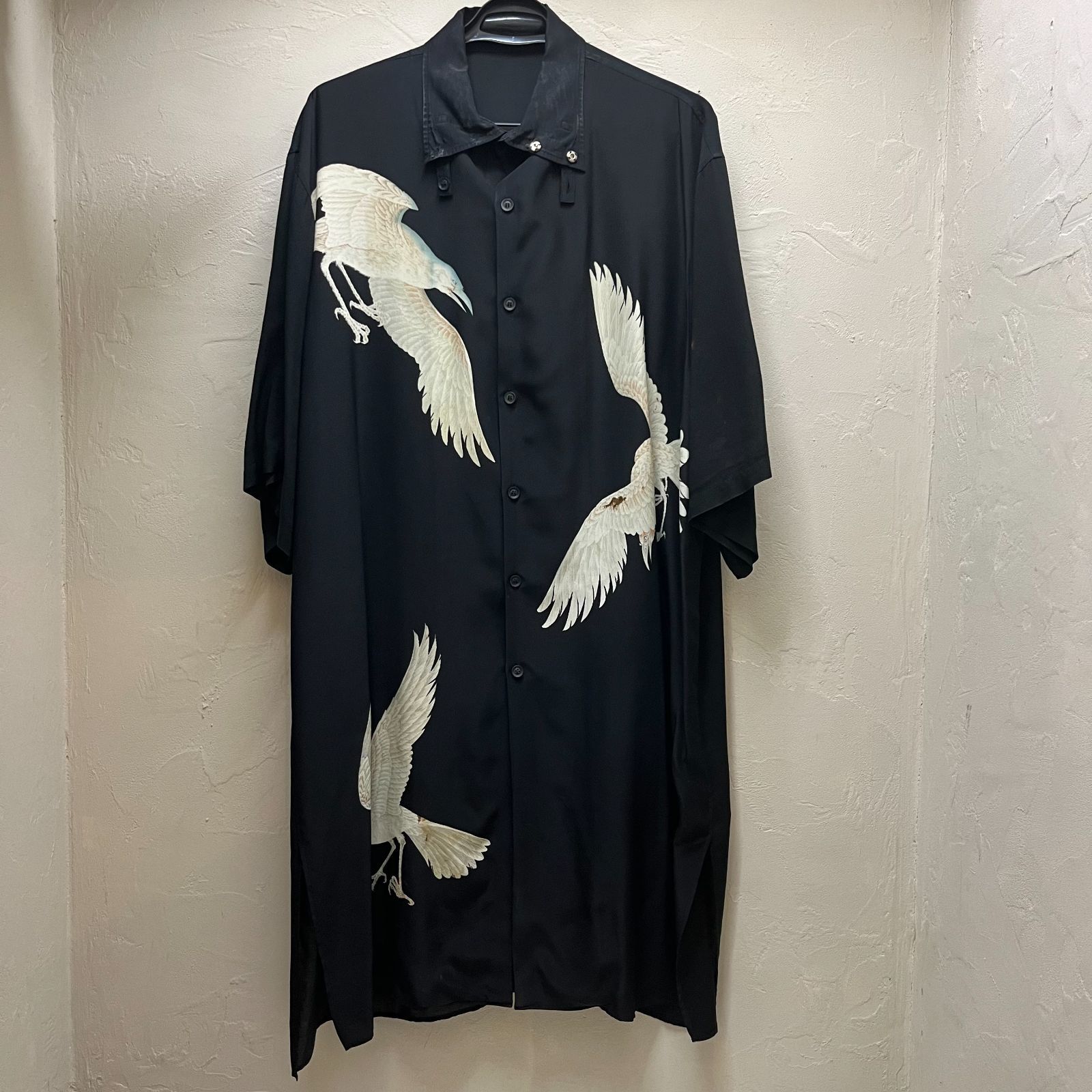 Yohji Yamamoto POUR HOMME　ヨウジヤマモトプールオム 21AW　白カラス柄半袖B シルク　半袖シャツ HX-B36-842  SIZE 4 【代官山07】