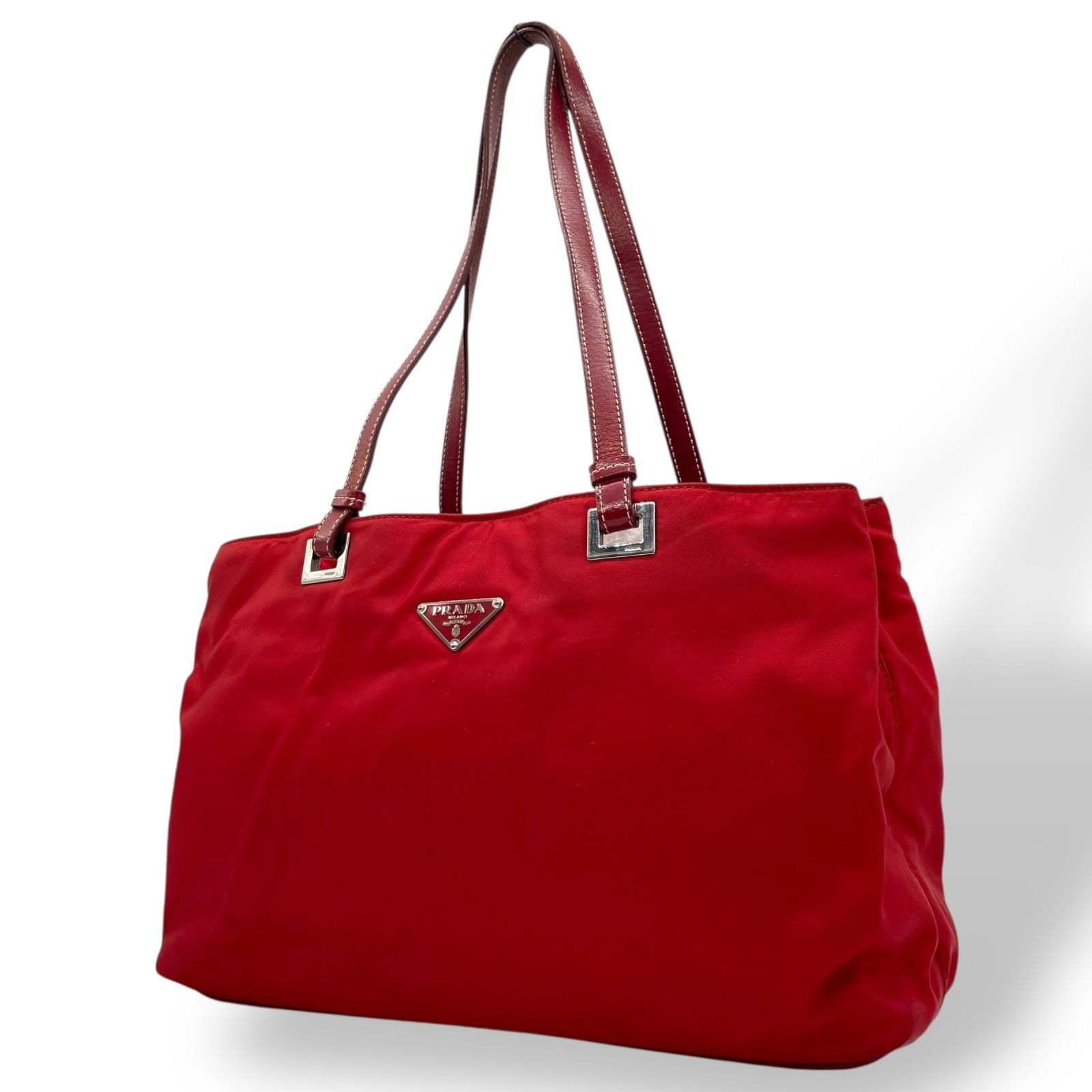 PRADA レザーショルダーバッグ ロゴ レッド PRADA サフィアーノレザー ショルダーバッグ レッド