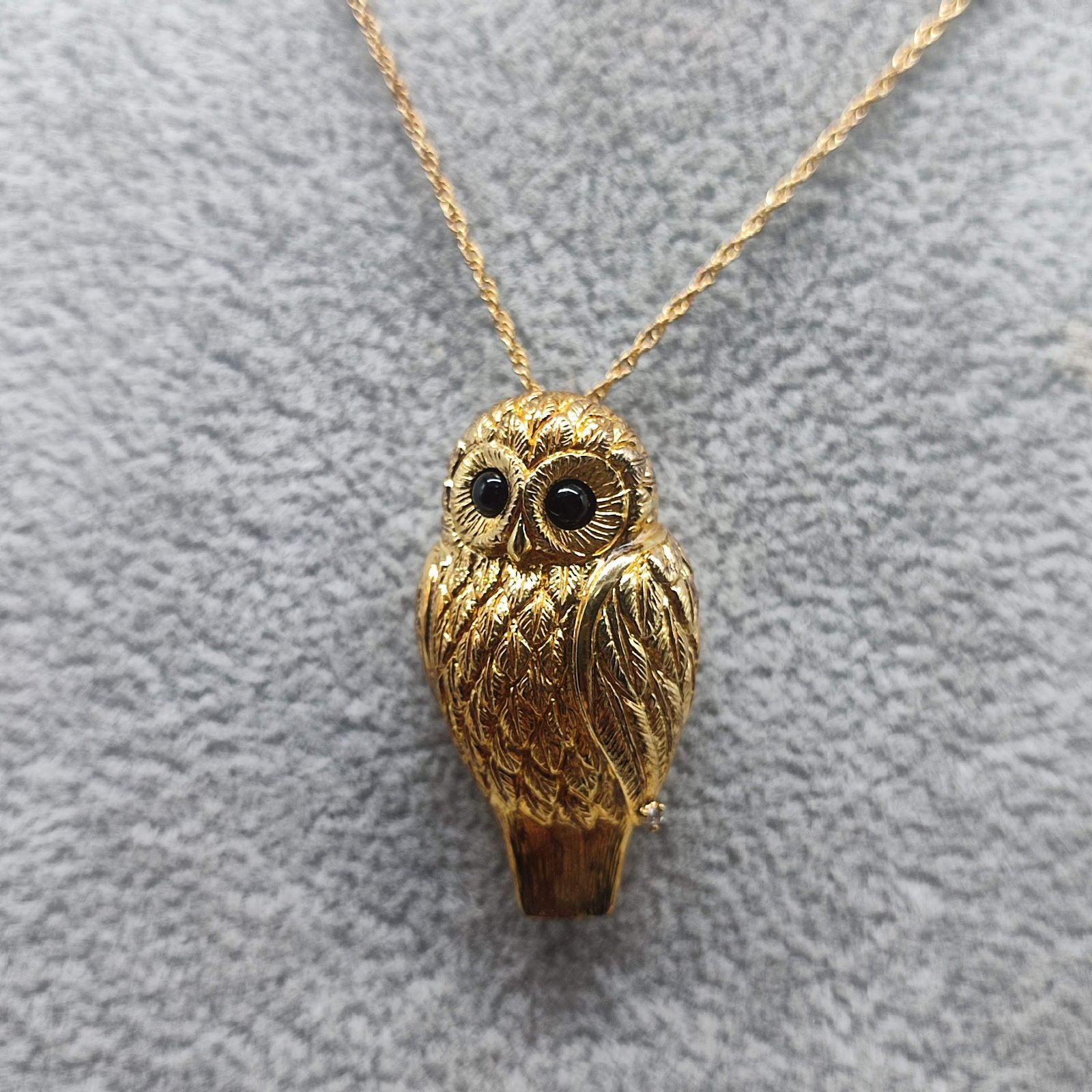 IEI 一粒ダイヤ付きフクロウホイッスルペンダント オニキス 笛