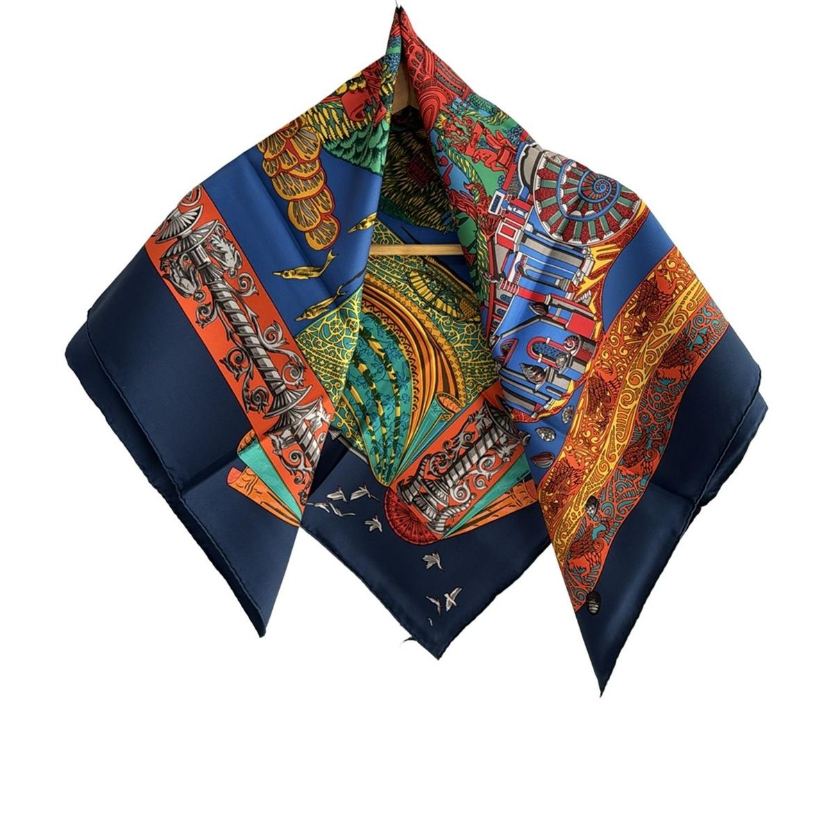HERMES エルメス スカーフ カレ90 ネイビー×レッド×マルチ L ATLANTIDE