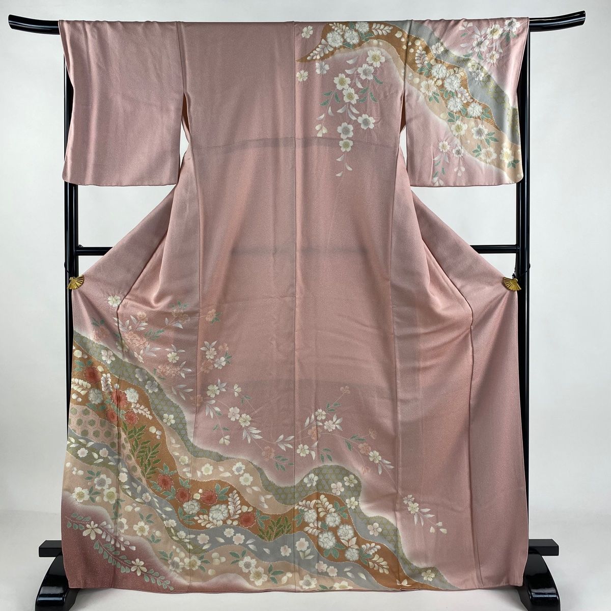 訪問着 身丈170cm 裄丈67cm M 袷 桜 道長取り 金彩 ぼかし ピンク 正絹 名品
