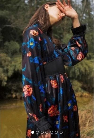 GQ621 RPKO 花柄ワンピース M 黒 ルプコ