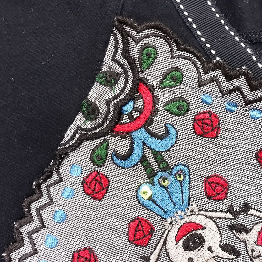 アルベロベロ OLLEBOREBLA Tシャツ カットソー スキッパー 半袖 ブタさん スマイル ハンカチ アップリケ 黒 レディース 【中古】 アルベロベロ OLLEBOREBLA Tシャツ カットソー スキッパー 半袖