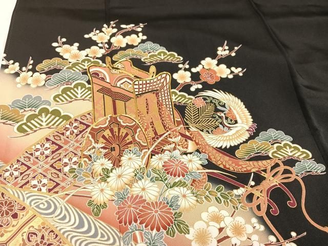 ◆豪華■正絹総絞り■吉祥飛鶴文■黒地■金彩加■振袖一式 ◇豪華□正絹総絞り□吉祥飛鶴文□黒地□金彩加□振袖一式
