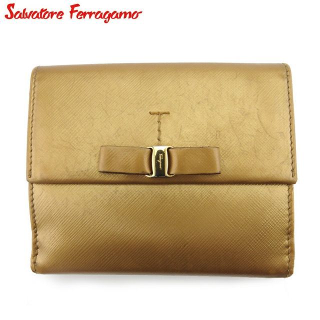 12 美品 Ferragamo サルヴァトーレフェラガモ 2つ折り 長財布 サルヴァトーレフェラガモガンチーニ2つ折り財布