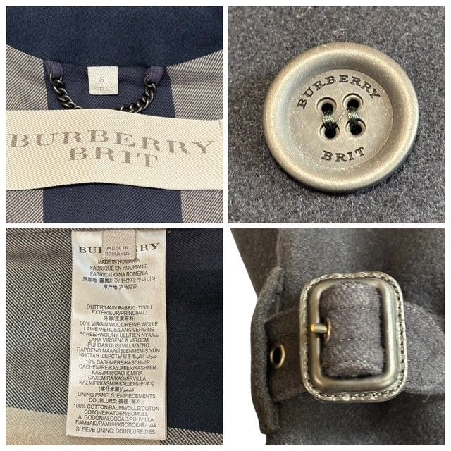 古着 バーバリー ブリット BURBERRY BRIT ピーコート クリーニング済み ウール 濃紺 メンズ Sサイズ KANDAIZUMI_COM